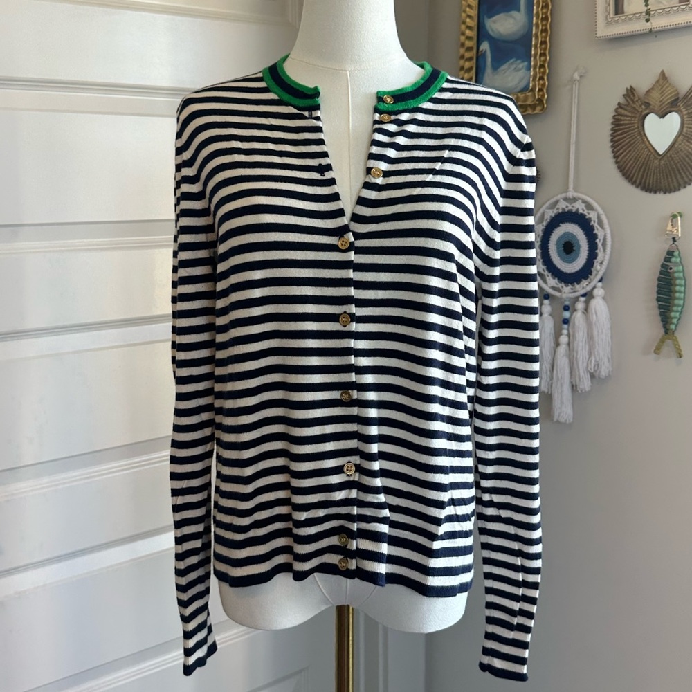 Jcrew Striped Navy and White Cardigan
